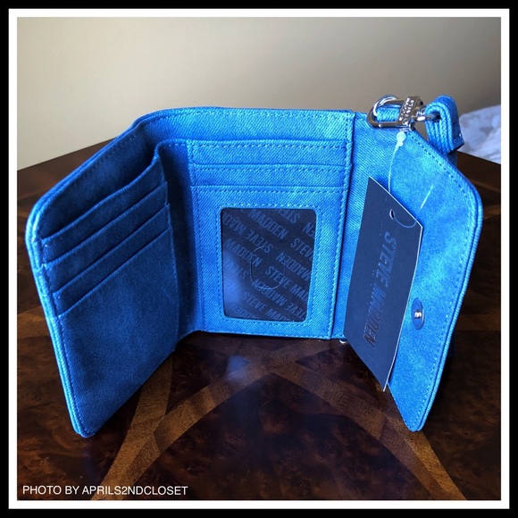 STEVE MADDEN CHAMBRAY DENIM BLUE WRISTLET WALLET - Picture 5 of 8